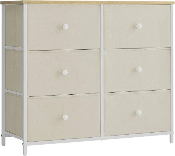 SONGMICS Bedroom, Chest, 6 Drawer, Closet Fabric Dresser with Metal Frame, by The Yard, Camel Yellow + Cream White