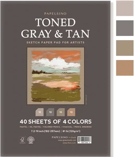 Toned Gray & Tan 4 Colors Sketchbook Paper Pad for Oil Pastel Colored Pencils Charcoal, 7.2 x 10”, f40 Sheets Papelsino