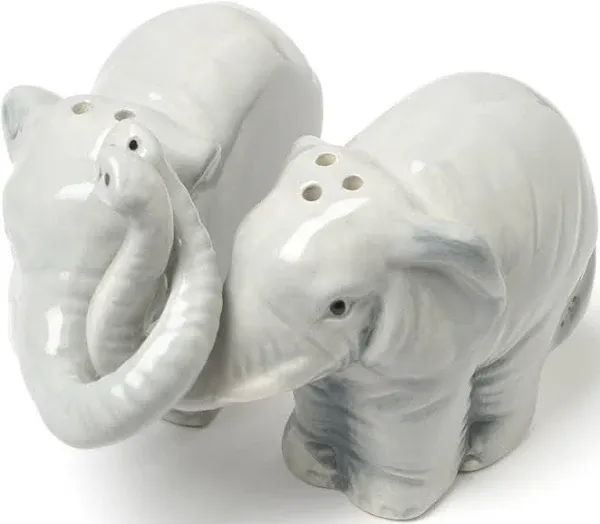 Gray Hugging Elephants Salt and Pepper Shaker Set Ceramic