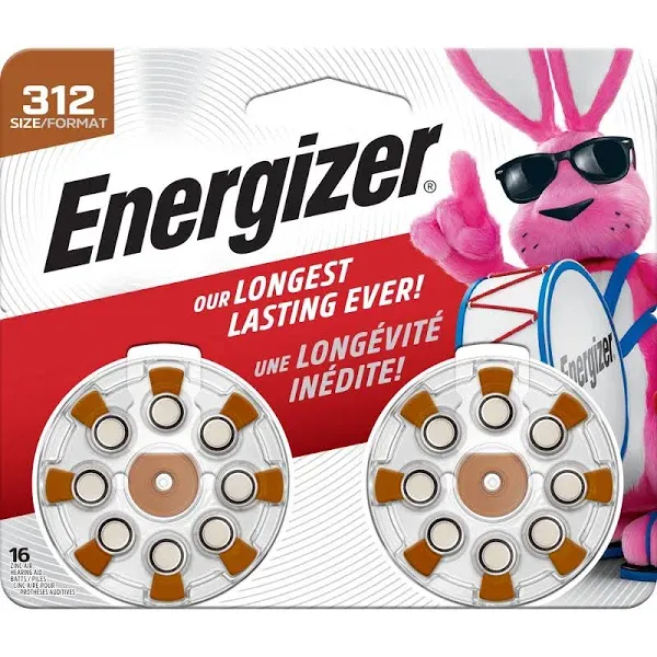 Energizer Hearing Aid Battery, Size 312 - 16 count