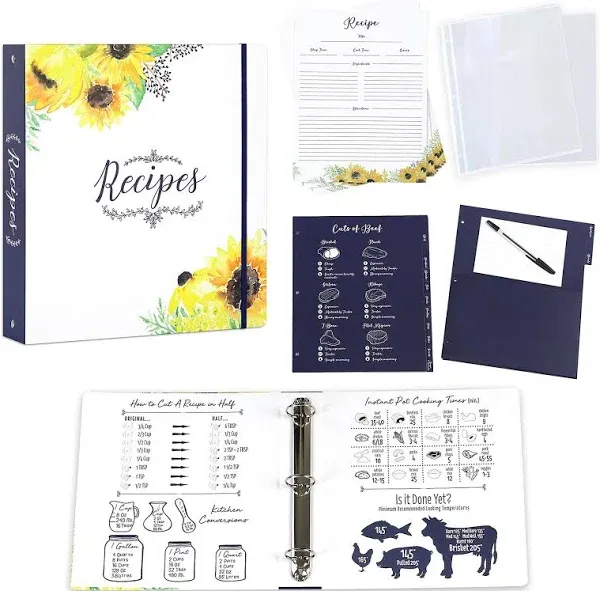 Outshine Premium Recipe Book Binder Set Farmhouse Recipe Binder 8.5x11 3 Ring with Cards and Dividers