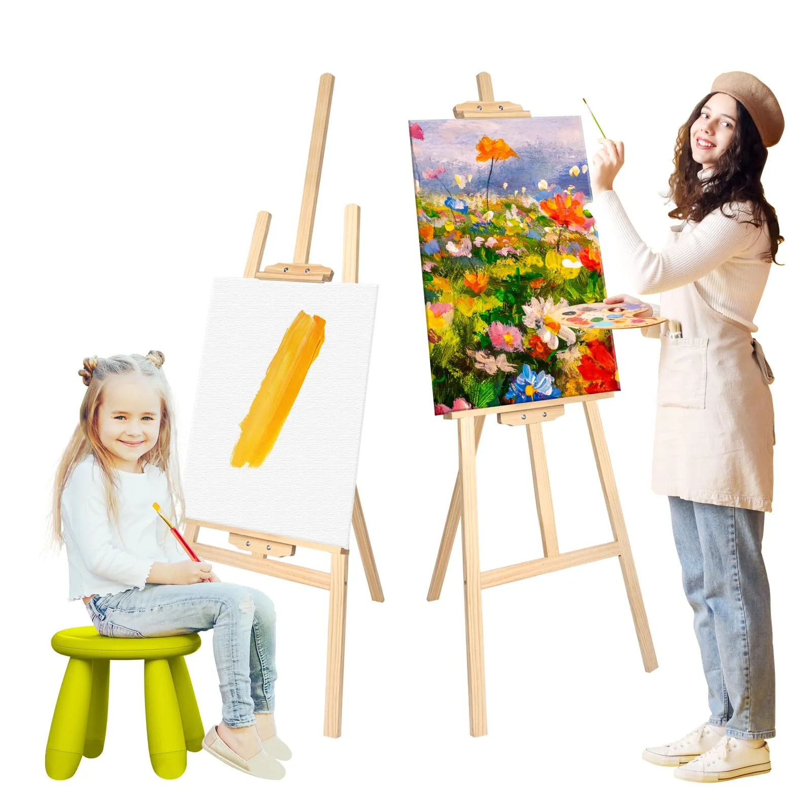 Nian Feng Wooden Easel for Painting, Adjustable Floor Easel, Folding Easel Stand for Wedding Poster, Painting Easel Large for Adults and Kids