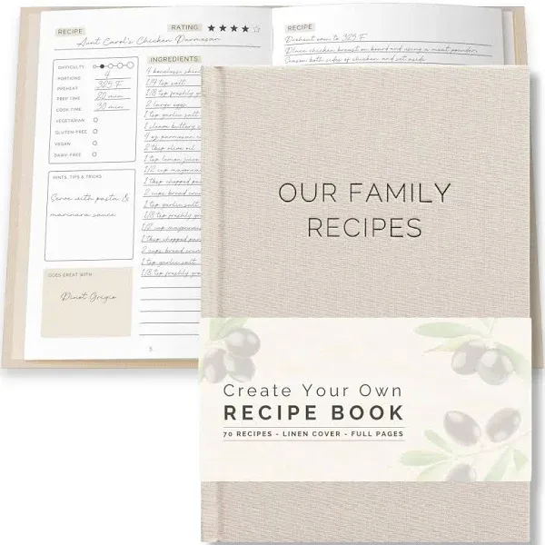 Blank Recipe Book To Write In Your Own Recipes - Family Cook Book Journal Notebook With Recipe Templates To Create A Personalized Cookbook - Table of Contents, Conversions & Thick Empty Pages - Beige