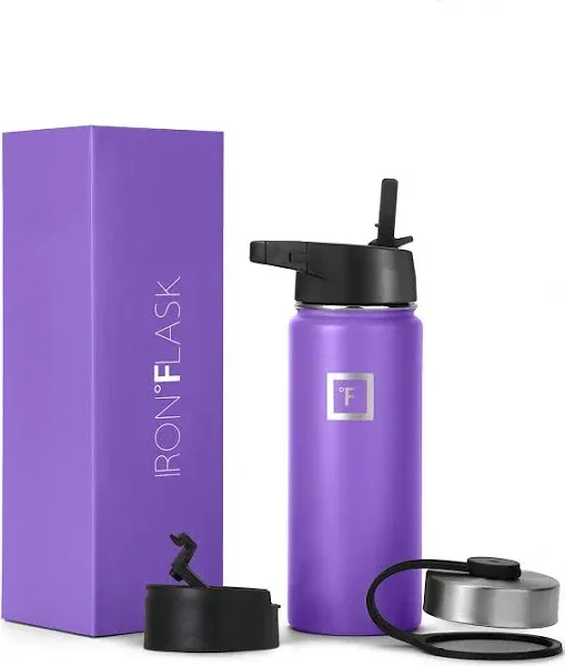 IRON °FLASK Camping & Hiking Hydration Flask with 3 Lids - Stainless Steel, Double Walled & Vacuum Insulated Water Bottle - Leak Proof & BPA Free (Dark Rainbow, Spout - 32 oz)