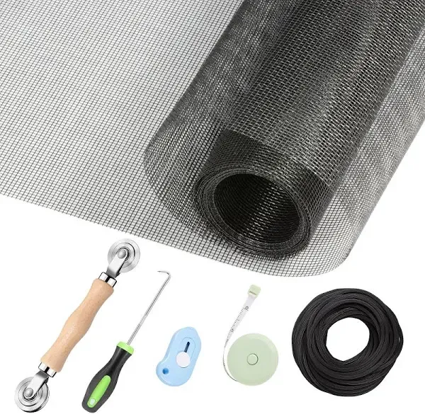 Screen Door Repair Kit, Screen Door Mesh Replacement Kit, Black Window Screen Mesh with Rolling Tool and Screen Retainer Spline, for Patio Screen Sliding Door Screen, Rv Screen Door (59" ×79")