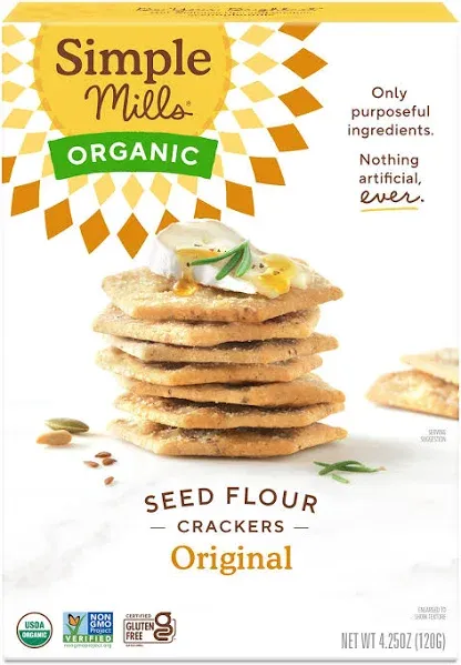 Simple Mills Organic Seed Crackers Original - Gluten Free Vegan Healthy Snack...