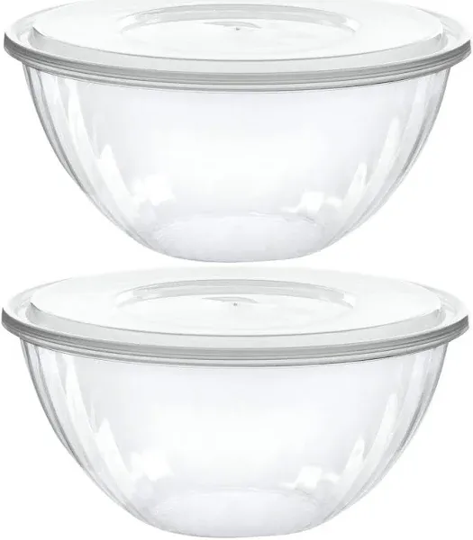 PLASTICPRO Disposable Round Crystal Clear Serving Bowls, Party Snack or Salad Bowl, Plastic Clear Chip Bowls, Party Snack Bowls, Candy Dish, Salad (2, 96 OUNCE)