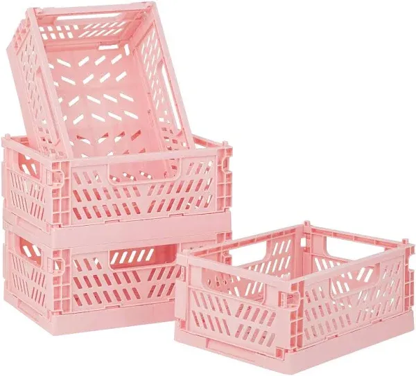 Farmlyn Creek 4 Pack White Plastic Baskets with Gray Handles, Narrow Storage Bins for Organizing, Kitchen and Bathroom Shelves, Small Nesting