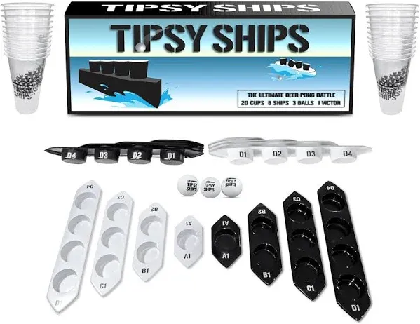 Tipsy Ships Beer Pong Set V2 - The Ultimate Battle Pong Party Game - 8 Ship Tray