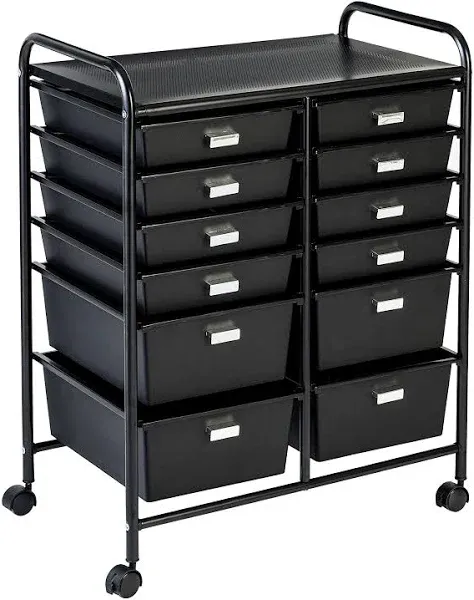 Honey-Can-Do 12 Drawer Rolling Storage Cart Black