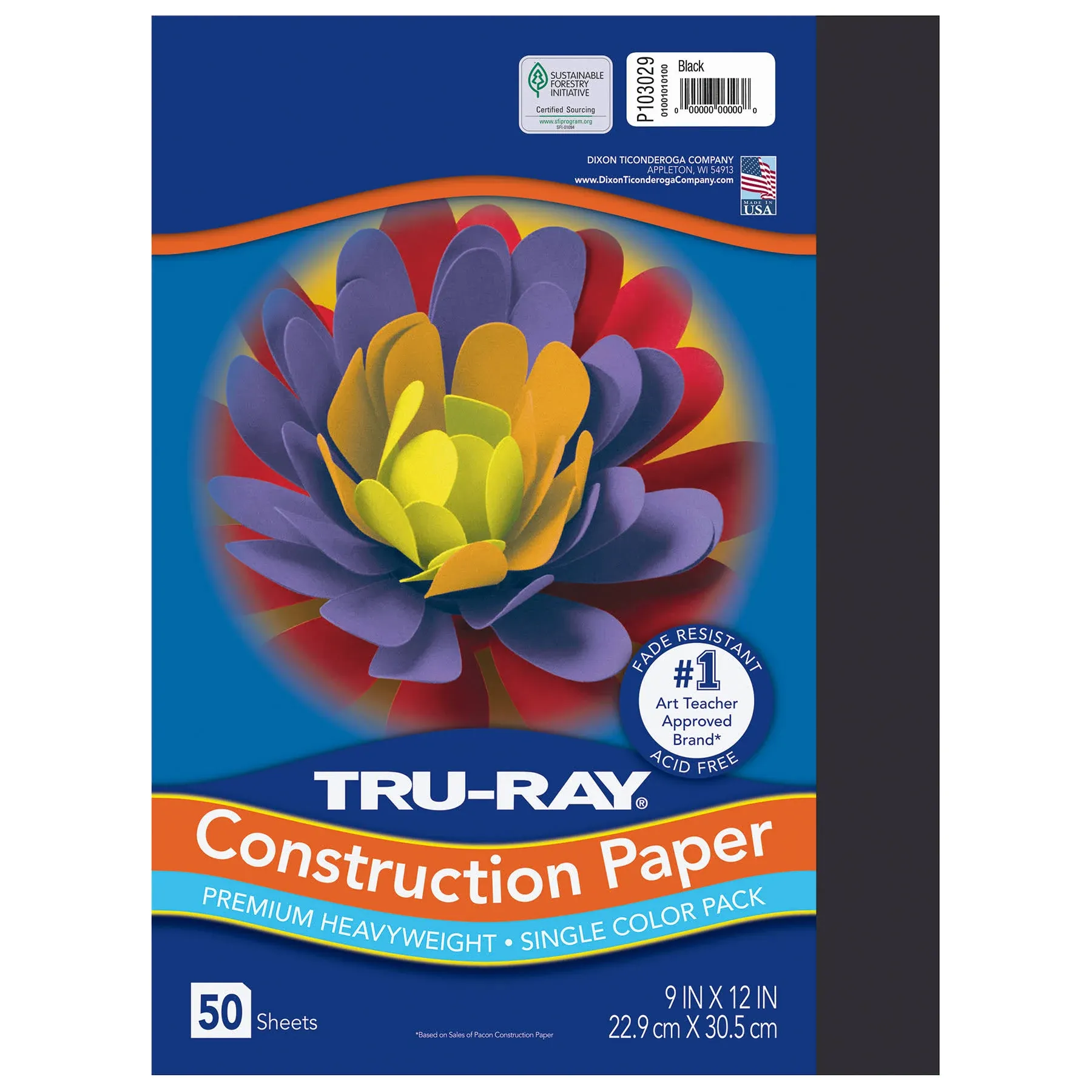 Tru-Ray 9" x 12" Construction Paper, Black, 50 Sheets (P103029)