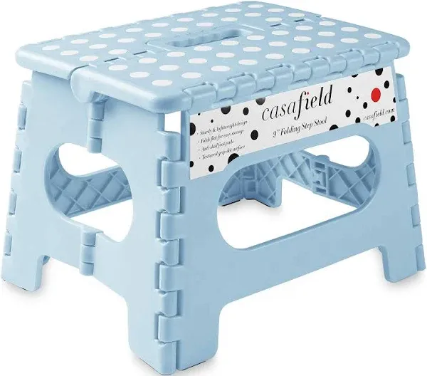 Casafield 9" Collapsible Folding Plastic Kitchen Step Foot Stool with Handle Light Blue