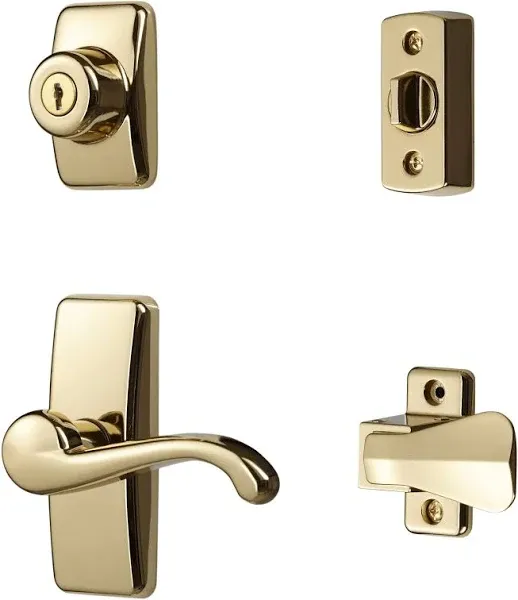 Universal Bright Brass 4-Piece Storm Door Lock Set with Elegant Lever Handle