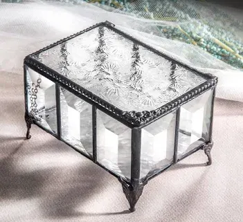 J Devlin - Beveled Glass Box Jewelry Chest Decorative Trinket Keepsake Display Crystal Clear - Box 762