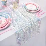 Sequin Table Runner 25x120 Inches Iridescent Fabric Mermaid Party Birthday Decorations