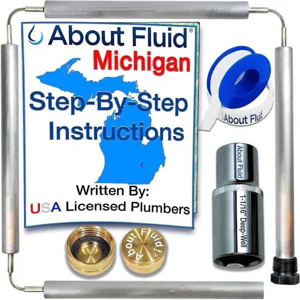 Rotten Egg Odor Fix, About Fluid Michigan Complete Kit,Aluminum/Zinc Anode Rod for Water Heater, Flexible 304 Stainless Steel Aircraft Connectors, Lifetime Socket, Full Roll Teflon Tape,Brass Cap