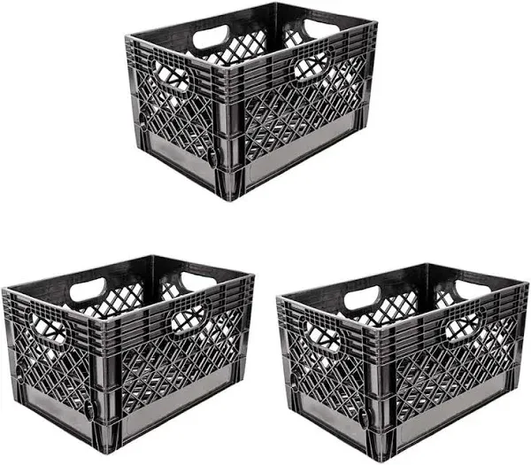 Juggernaut Storage 24qt Plastic Heavy-Duty Milk Crate, Black