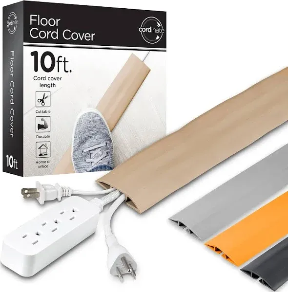 New Jasco  10 ft./3.0m Tan PVC Cord Cover. Secure Cables/Cords Across Floors.New