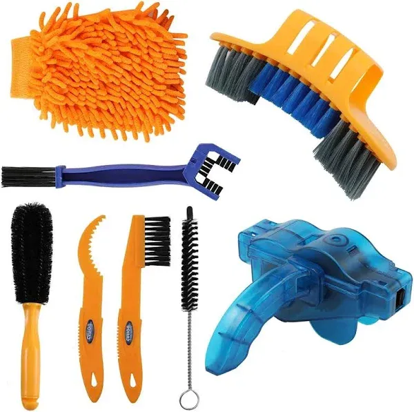 Anndason 8 Pieces Precision Bicycle Cleaning Brush Tool Including Bike Chain Scrubber, suitable for Mountain, Road, City, Hybrid,BMX Bike and Folding