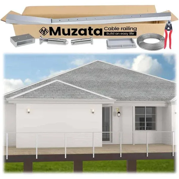 Muzata 36" 13ft / Brushed - Side Mount Complete Set Cable Railing System, One Stop Service All-in-One DIY Kit