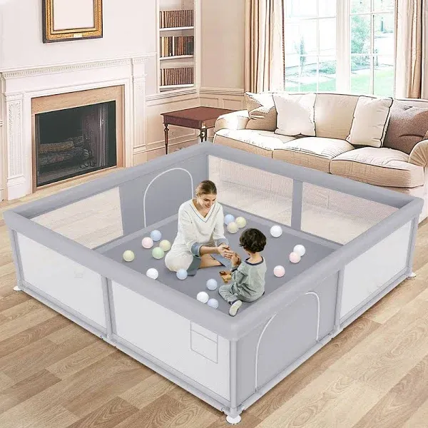 Large Baby Playpen 79x79 Inch, Playpens for Babies and Toddlers, Indoor & Outdoor Extra Large Kids Activity Center, Baby Play Yard with Zipper Gates.