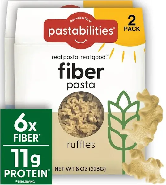 Pastabilities, High Fiber Pasta, Penne Shaped Pasta (8 oz, Pack of 2), Excellent Source of Fiber, Good Source of Protein, 11g of Protein per Serving,