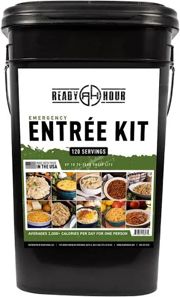 Ready Hour, Emergency Meal Entrées, Real Non-Perishable Meals, 25-Year Shelf Life, Portable Flood-Safe Container, 120 Servings