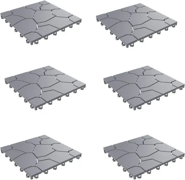 Outdoor Patio Deck Tiles 11.5X11.5 Set Of 6 Stone Gray Water Drainage Pavers