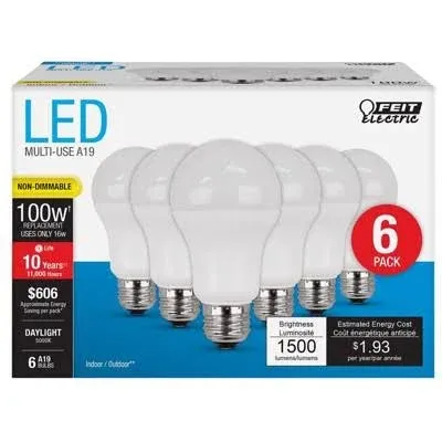 Feit Electric 6pk A19 LED Bulb Daylight 100W