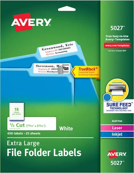 Avery Extra-Large TrueBlock File Folder Labels