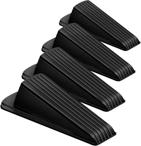 Door Stoppers, 4 Pack Premium Rubber Stoppers Wedge, Stops for Carpet Heavy Duty Door, Bottom of on Tile, Concrete, Carpet, Wooden Floor (Black)