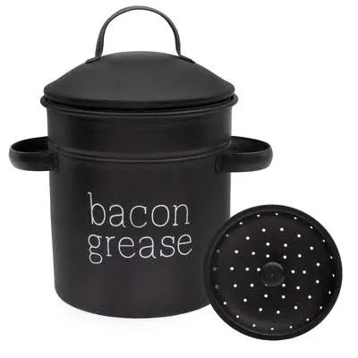 AuldHome Design AuldHome Farmhouse Bacon Grease Container Enamelware Bacon Grease Can with Strainer