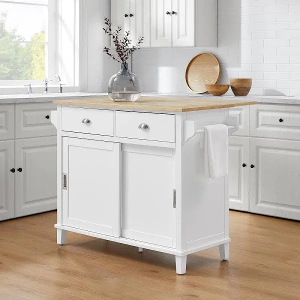 Crosley Furniture Cora Drop Leaf Traditional Wood Kitchen Island in White