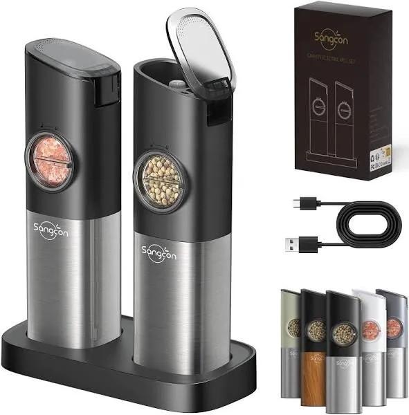 Sangcon Gravity Electric Salt and Pepper Grinder Set Upgraded Larger Capacity USB Rechargeable