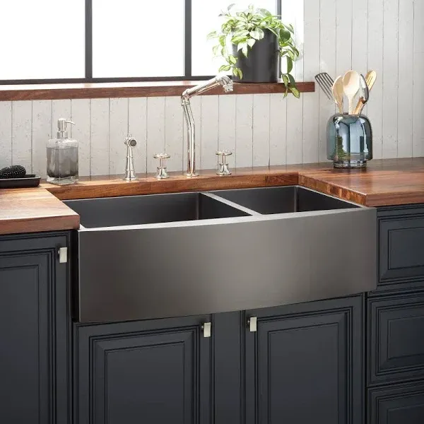 Signature Hardware 441095 Atlas 36" Farmhouse Double Basin Stainless Steel Kitchen Sink