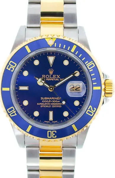 Rolex Men's Submariner Date Watch 116613LB-0005 - Blue Dial - Yellow Rolesor Case - Bezel with Blue Cerachrom Insert in Ceramic - Yellow Rolesor Oyster Bracelet