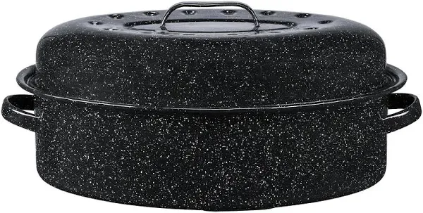 Granite Ware Covered Oval Roaster, Black, 13" x 8" x 5"