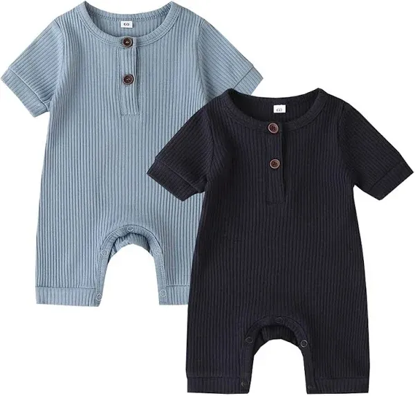 Bafeicao Baby Boy Girl 2/3 Pack Solid Romper Ribbed Short/Long Sleeve Bodysuit Jumpsuit Infant Knitted Outfits Clothes