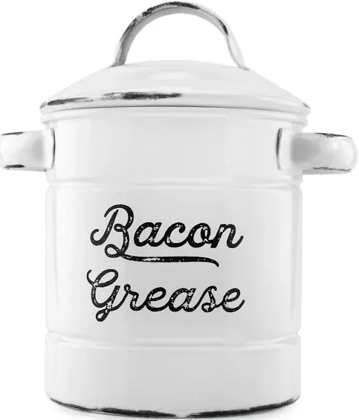 AuldHome Design Black Enamal Farmhouse Bacon Grease Container, Vintage w/Strainer Keto-Friendly