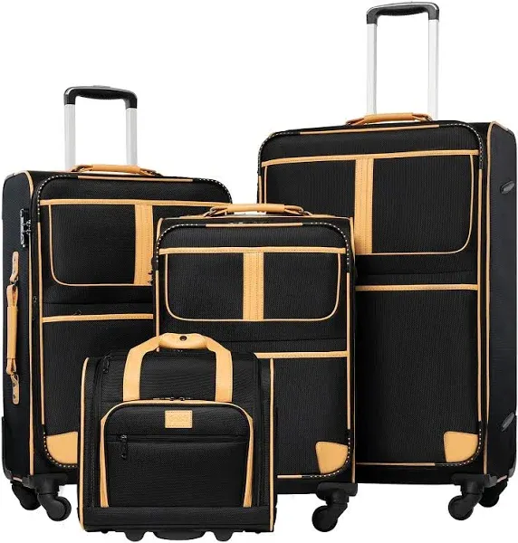 Coolife YD000064BAA_3 3 Piece Softshell Suitcase Luggage Set W TSA Lock Black