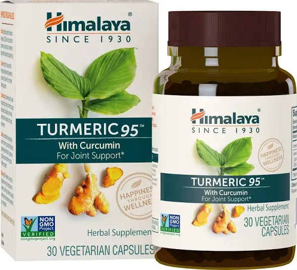 Himalaya Turmeric 95 Supplement with Curcumin/Curcuminoids, Joint and Muscle Support, Optimum Flexibility and Mobility, 600 mg, Non-GMO, Vegan, Gluten Free, 30 Capsules, 30 Day Supply