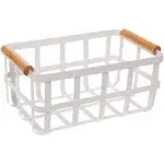 Simplify Metal Basket with Bamboo Handles in White