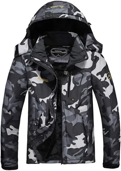 Men&#039;s Mountain Waterproof Ski Jacket Winter Windbreaker Warm X-Large Black Camo