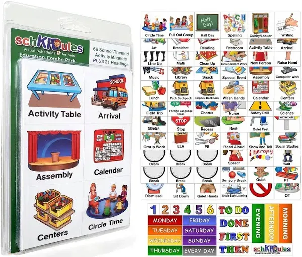 SchKIDules Visual Schedules Activity Magnet Combo Pack: 60 Special Education Collection Plus 19 Headings Magnets