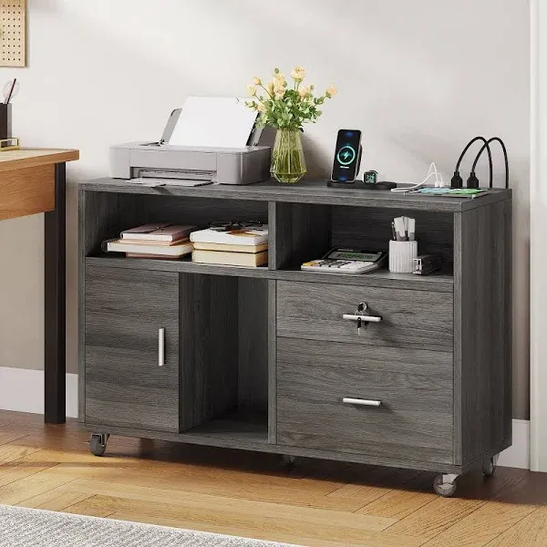 YITAHOME Wood File Cabinet with Charging Station