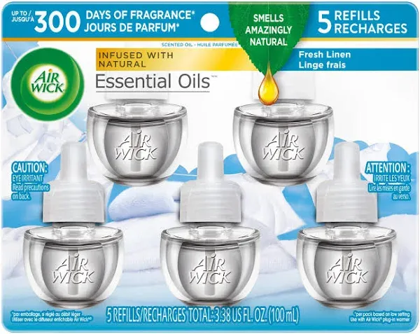 Air Wick Life Scented Oil Plug In Fragrance, Snuggle Fresh Linen - 5 pack, 0.67 fl oz refills