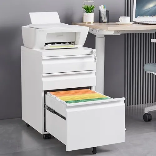 White 3-Drawer Mobile File Cabinet