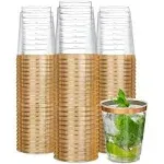 50 Pack Gold Plastic Cups for Party - 10 Oz Clear Party Cups Disposable Glasses 