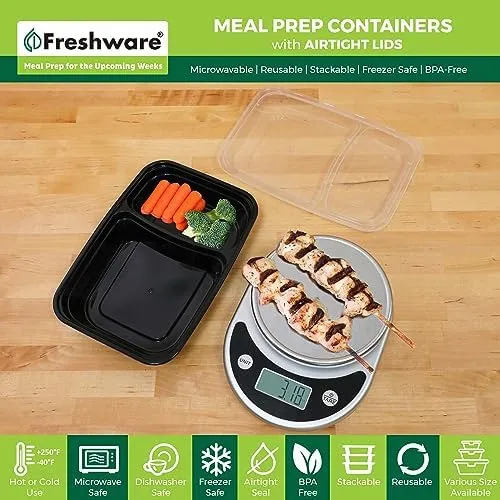 Meal Prep Containers [50 Pack] 2 Compartment with Lids, Food Storage Containers,