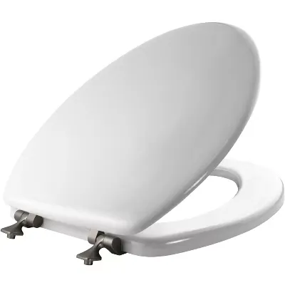 Mayfair by Bemis Enameled Wood Toilet Seat with Never Loosens Brushed Nickel Hinge White